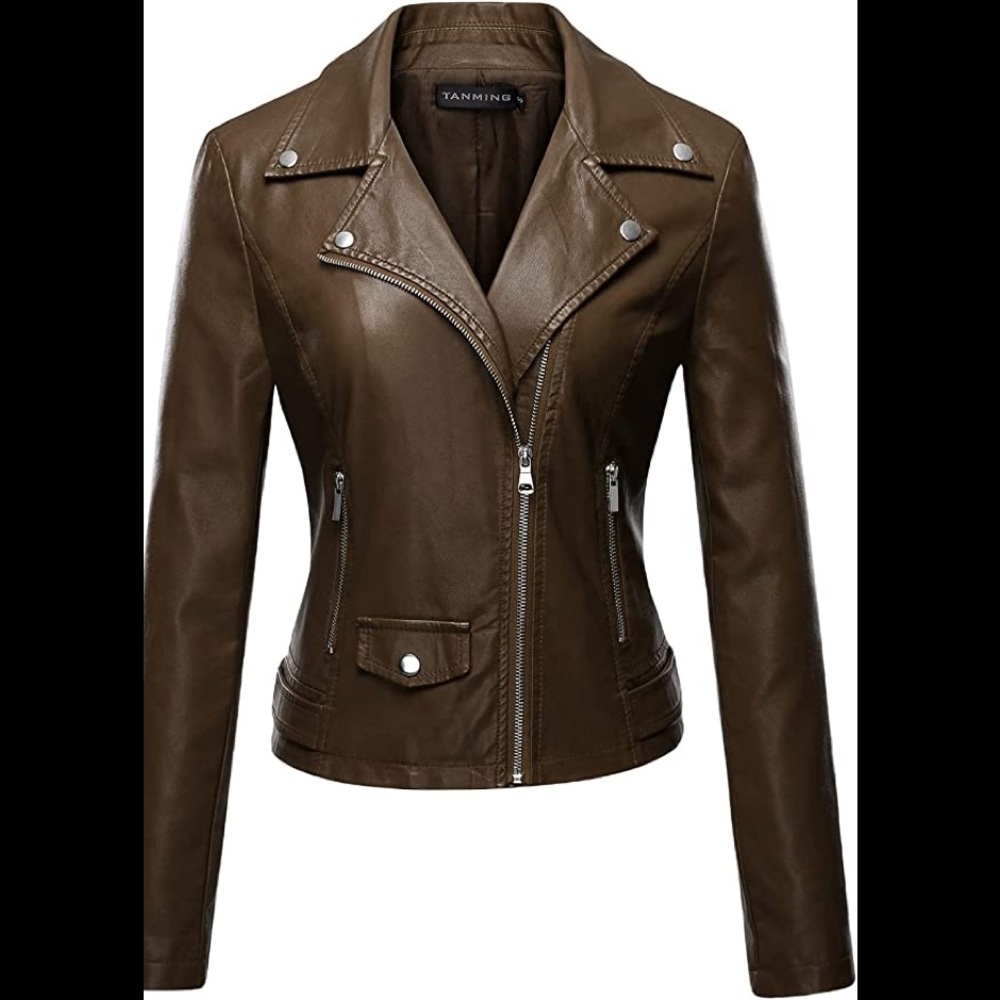 New Womens Zipper Leather Jacket Multiple Sizes - Picture 1 of 1
